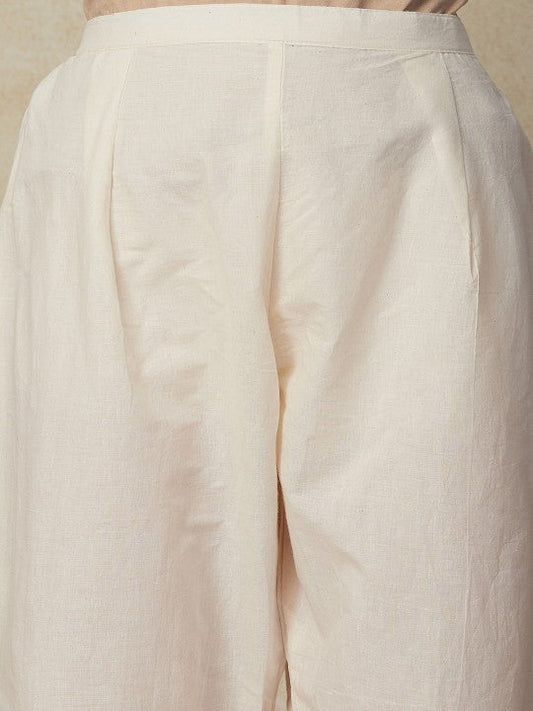 Floral Yoke Design Regular Thread Work Pure Cotton Kurta with Trousers