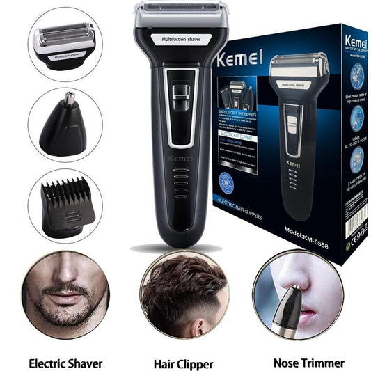 3-in-1 Electric Shaver & Grooming Kit – USB Rechargeable | Kemei KM Series