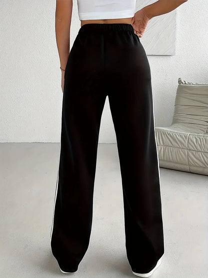 DOUBLE STRIPPED STRAIGHT LEG PANTS - BLACK the-stylefits