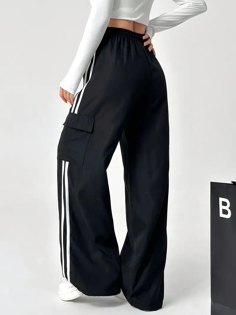 Double Stripe Side Pocket Cargo Joggers – Black the-stylefits
