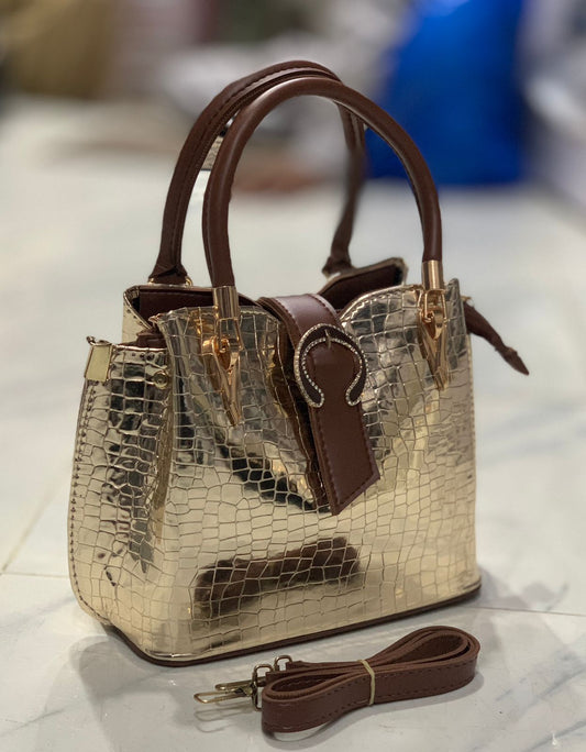 Luxury Crocodile Textured Handbag With Golden Buckle – 3 Colors