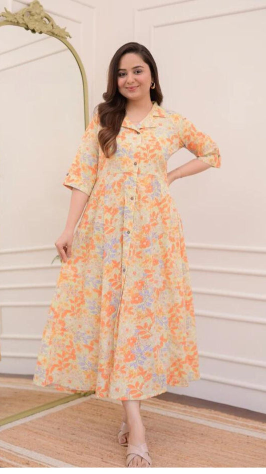 Floral Cotton A Line Dress Wariza