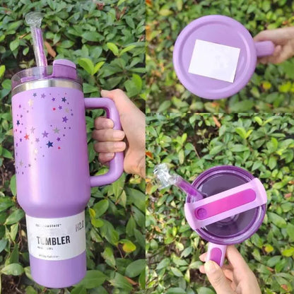Stanley-Inspired Purple Star Tumbler – 40 oz with Straw & Gift Box