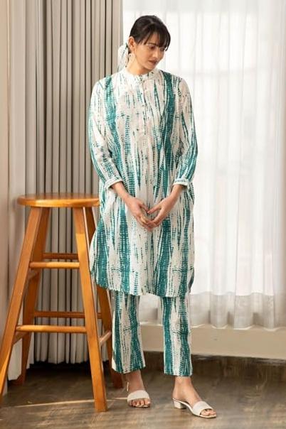 LookMark Women's Printed Cotton Blend Straight Kurta Pant Set Wariza