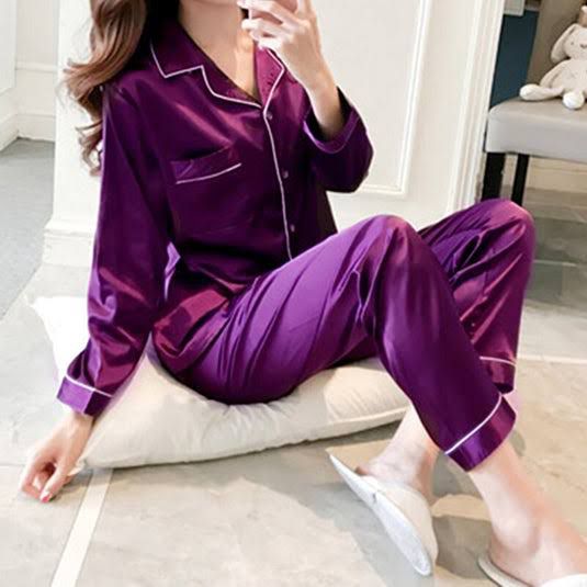 Silky Nights Premium Imported Silk Pyjama Set – 2-Piece Shirt & Trouser | Free Size | Made in Turkey SixtyOneShop