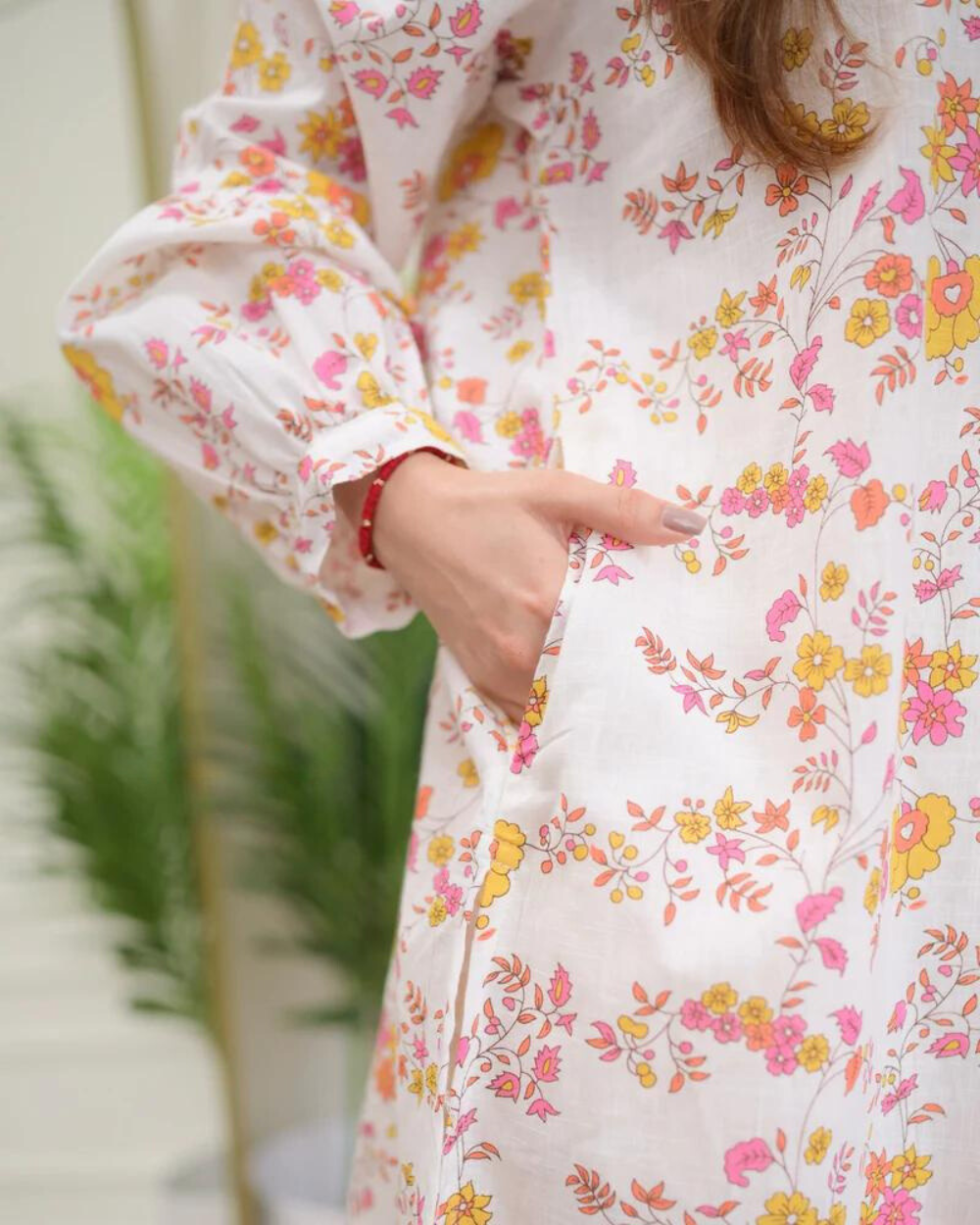 Ivory Yellow Pink Floral Cotton Co-ord Wariza