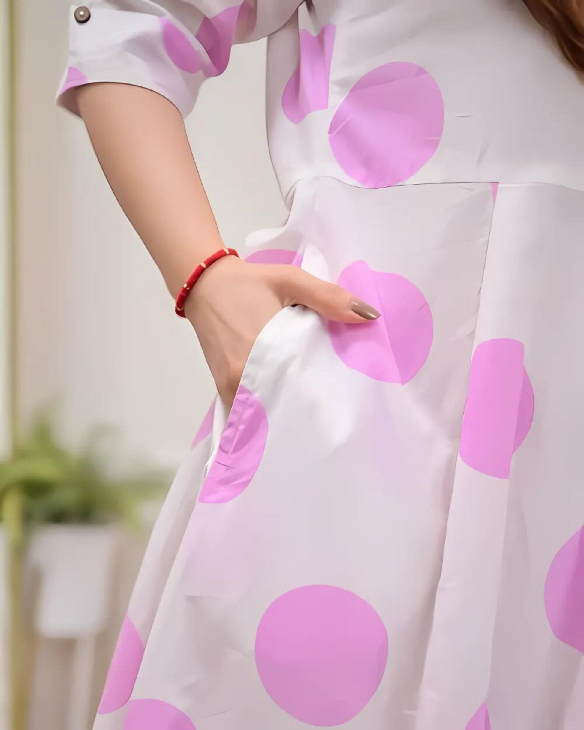 Pink Polka Dots Cotton A Line Dress Wariza