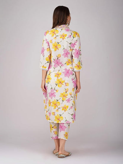Floral Lawn Kurti for Women – Pink & Yellow