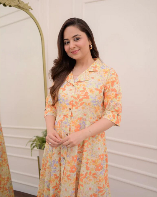 Floral Cotton A Line Dress Wariza