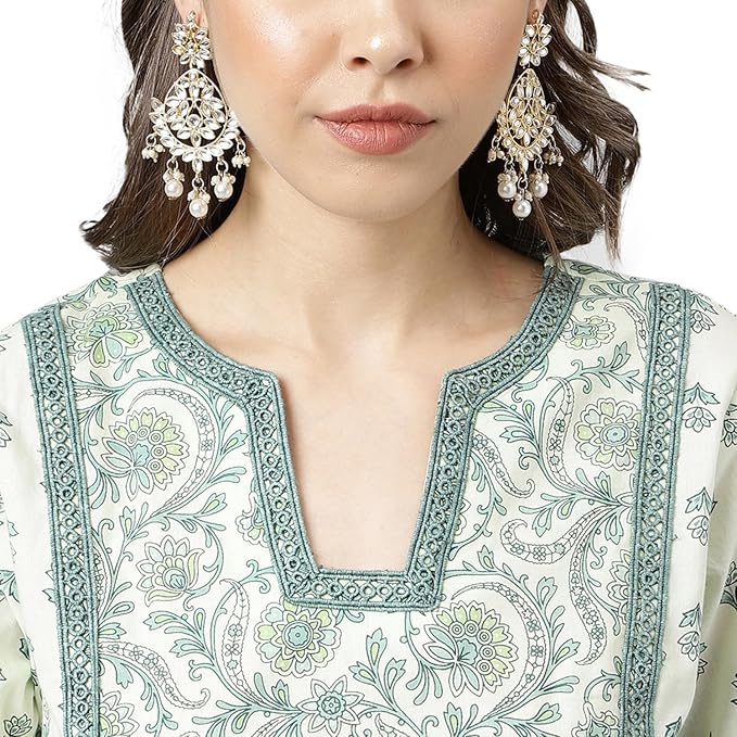 Women's Mint Green Pure Cotton A-line Kurta with Pant Wariza