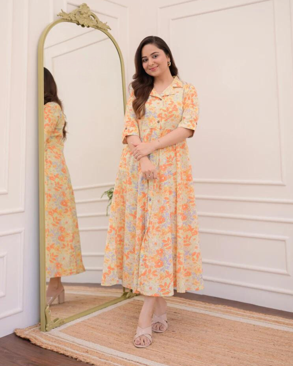 Floral Cotton A Line Dress Wariza