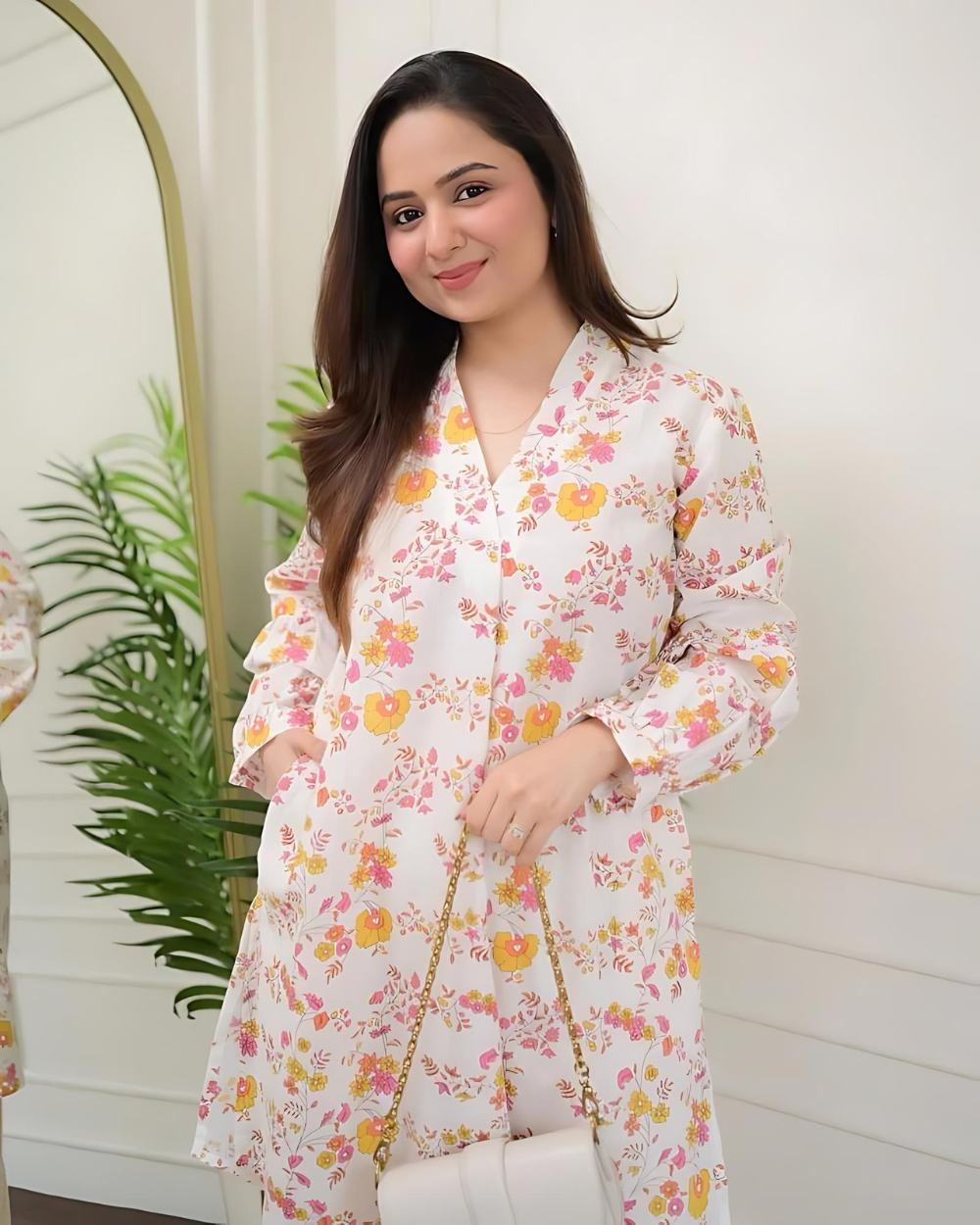 Ivory Yellow Pink Floral Cotton Co-ord Wariza