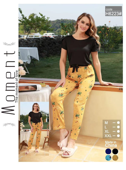 Women’s Cotton Night Suit Set – Printed T-Shirt & Pajama with Pocket | Soft Loungewear & Sleepwear SixtyOneShop