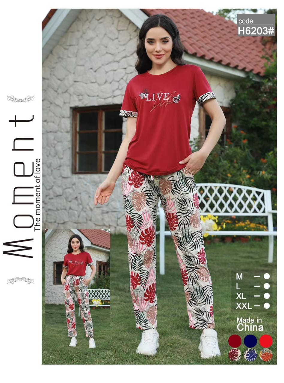 Women’s Cotton Night Suit Set – Printed T-Shirt & Pajama with Pocket | Soft Loungewear & Sleepwear SixtyOneShop