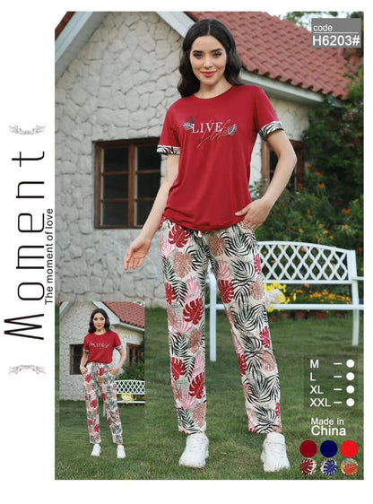 Women’s Cotton Night Suit Set – Printed T-Shirt & Pajama with Pocket | Soft Loungewear & Sleepwear SixtyOneShop
