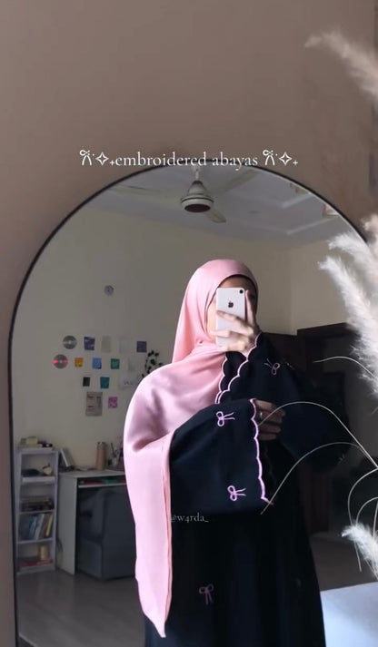 Bow Embroidered Abaya – Elegant Modest Wear for Women the-stylefits