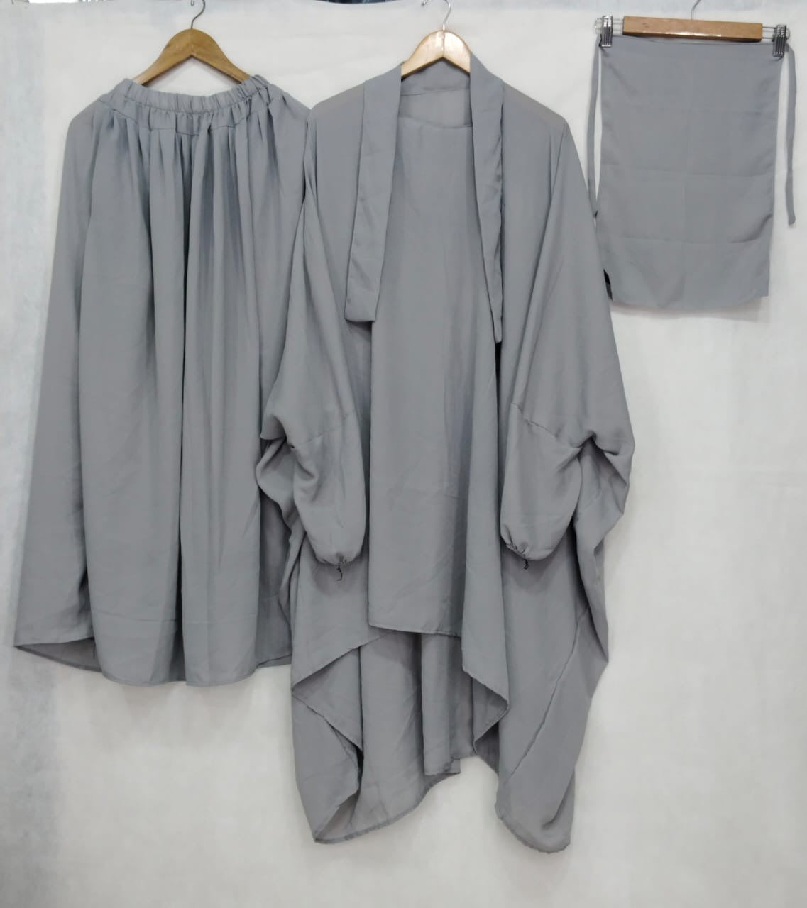 3 Piece Jilbab Set (Jilbab + Skirt + Khimar) - Gray