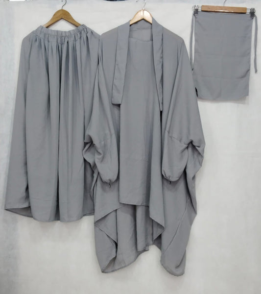 3 Piece Jilbab Set (Jilbab + Skirt + Khimar) - Gray