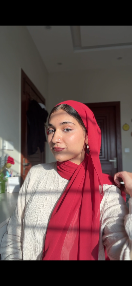 Instant Hijab - Hijab + Attached Hijab cap- Red the-stylefits