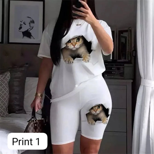 Women’s 2-Piece Summer Nightwear Set – Printed Top & Shorts