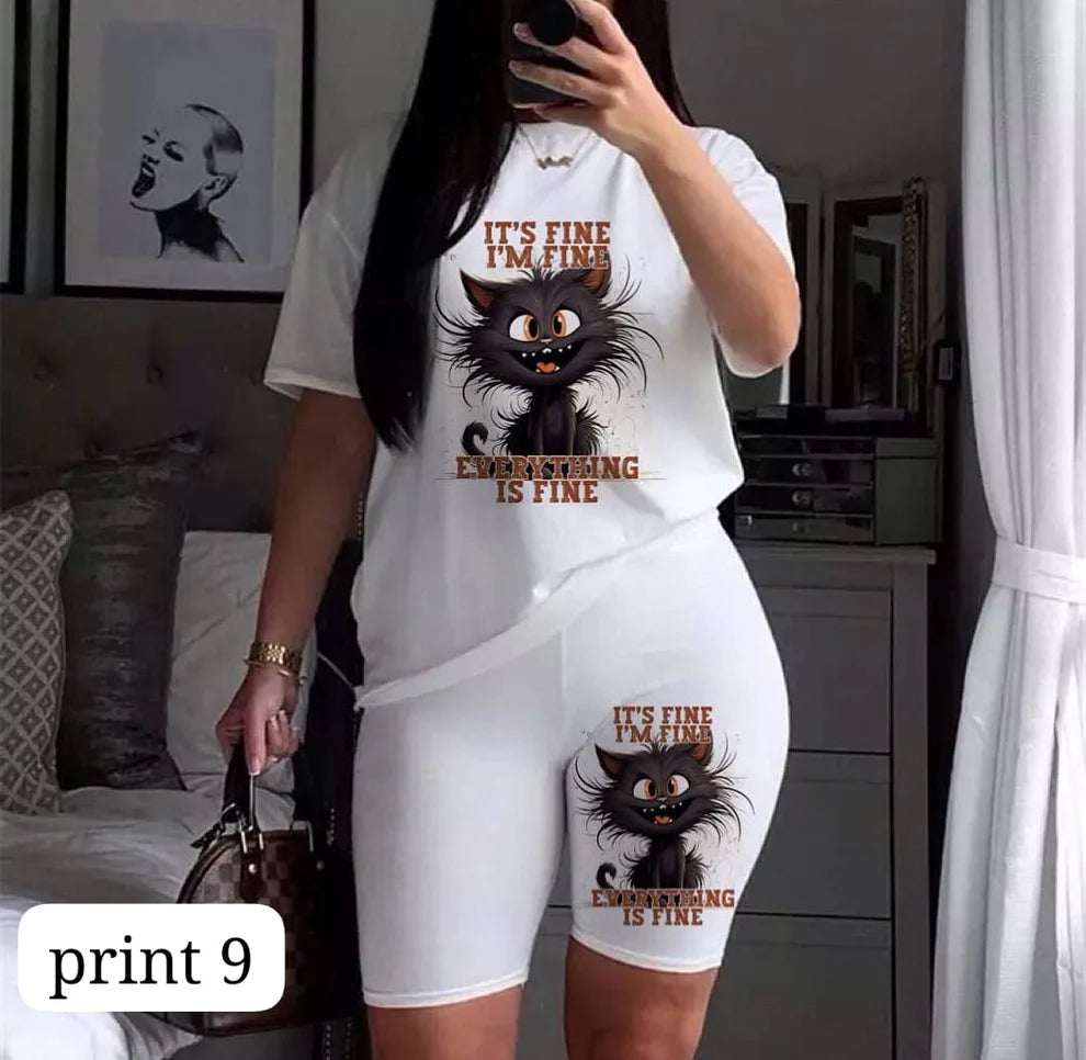 Women’s 2-Piece Summer Nightwear Set – Printed Top & Shorts