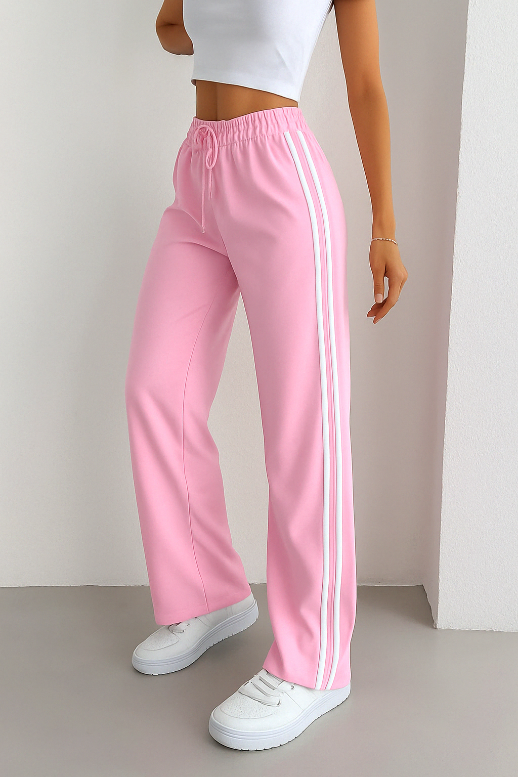 Double Striped Straight Leg Pants - Pink the-stylefits