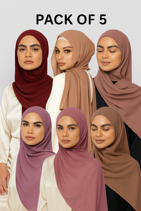 Instant Hijab (with attached cap) - Pack of 5 (Click to pick colors) BYOB