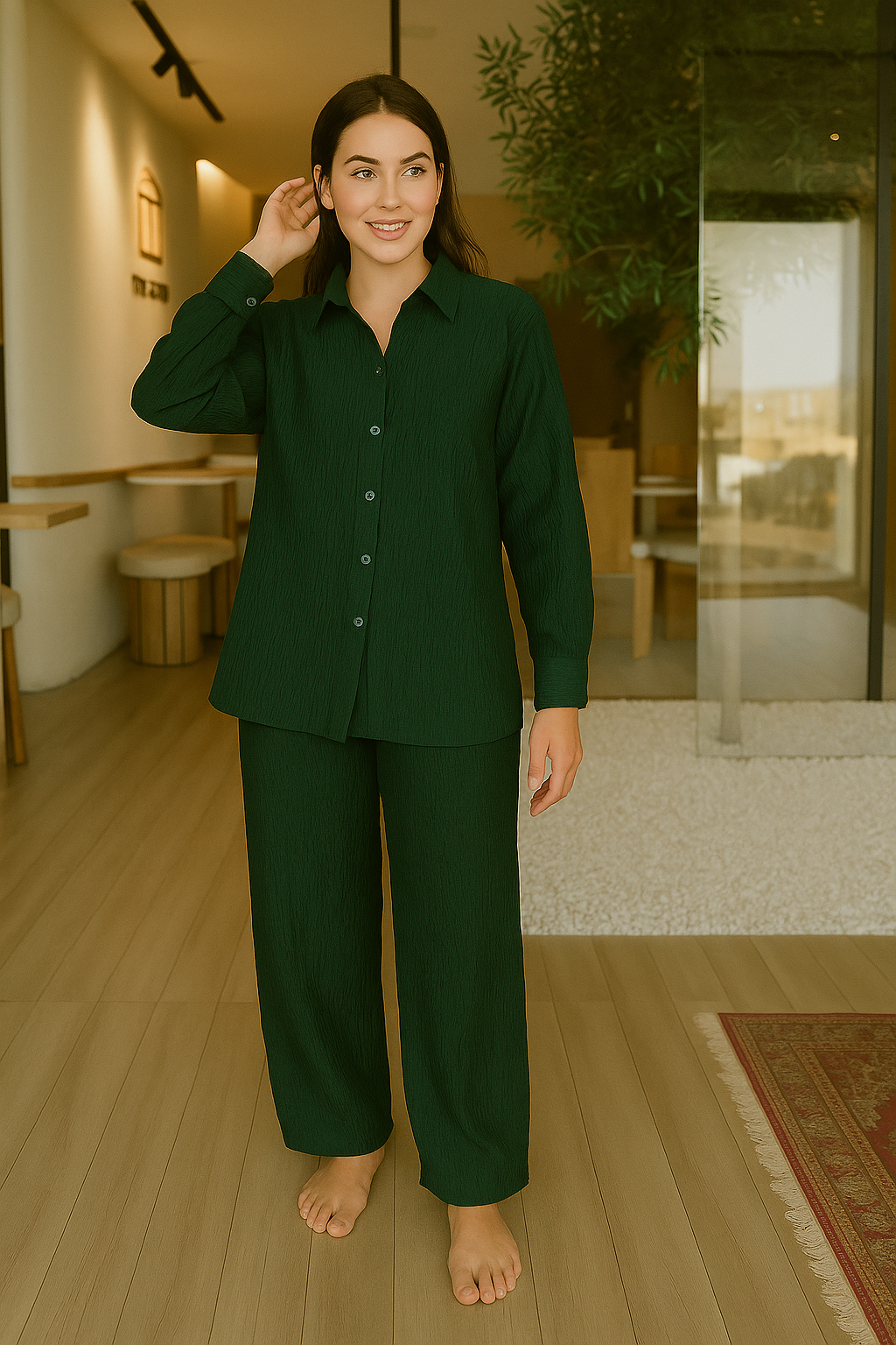 Crusha - Button Down Co-ord Set - Bottle Green the-stylefits