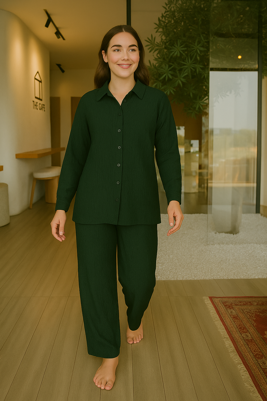 Crusha - Button Down Co-ord Set - Bottle Green the-stylefits