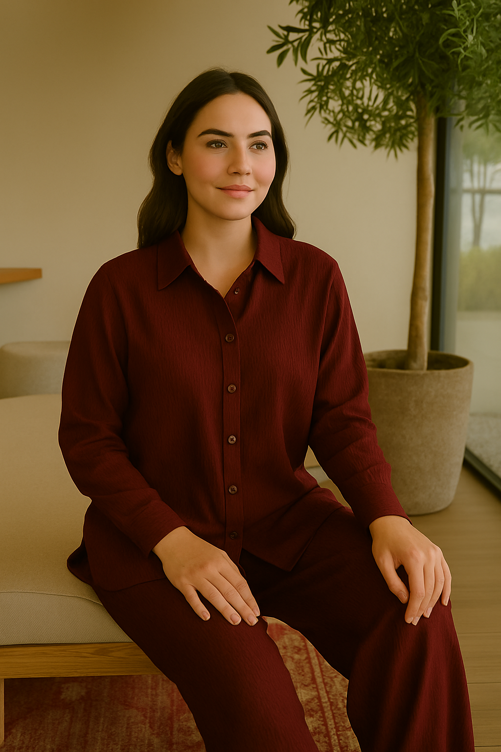 Crusha - Button Down Co-ord Set - Maroon the-stylefits