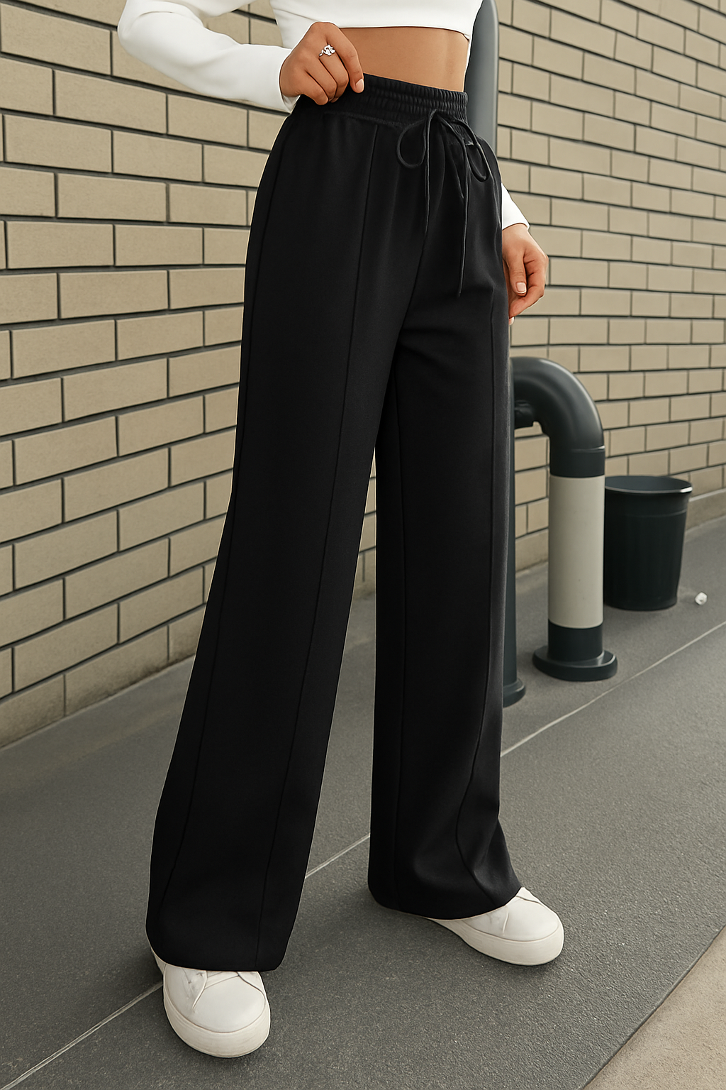 High-Waist Seam Front Wide-Leg Lounge Pants the-stylefits