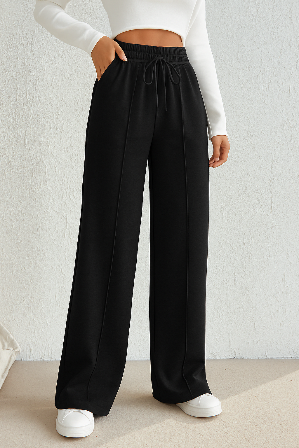 High-Waist Seam Front Wide-Leg Lounge Pants the-stylefits