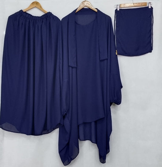 3 Piece Jilbab Set (Jilbab + Skirt + Khimar) - Navy blue
