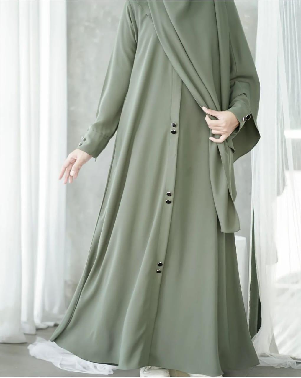 Women's Modest Button-Down Abaya Dress green color | 6 Elegant Colors SixtyOneShop