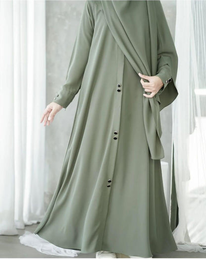 Women's Modest Button-Down Abaya Dress green color | 6 Elegant Colors SixtyOneShop