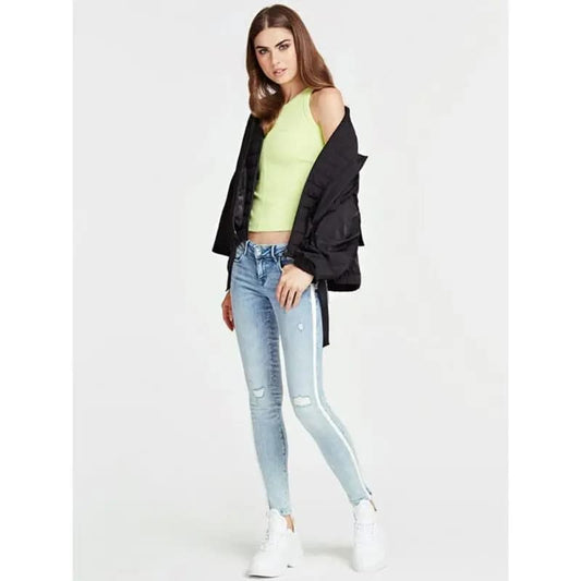 Women's Light Blue Distressed Skinny Jeans with Side Stripe
