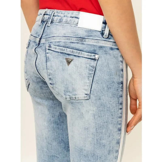 Women's Light Blue Distressed Skinny Jeans with Side Stripe