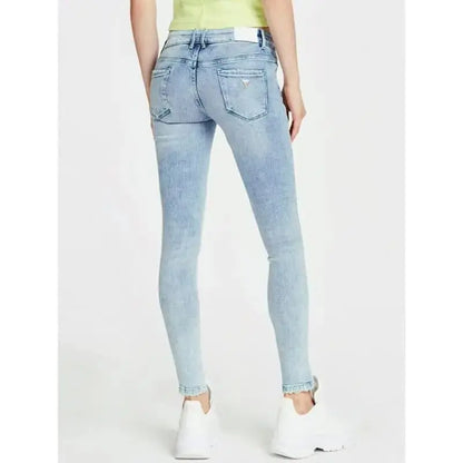 Women's Light Blue Distressed Skinny Jeans with Side Stripe
