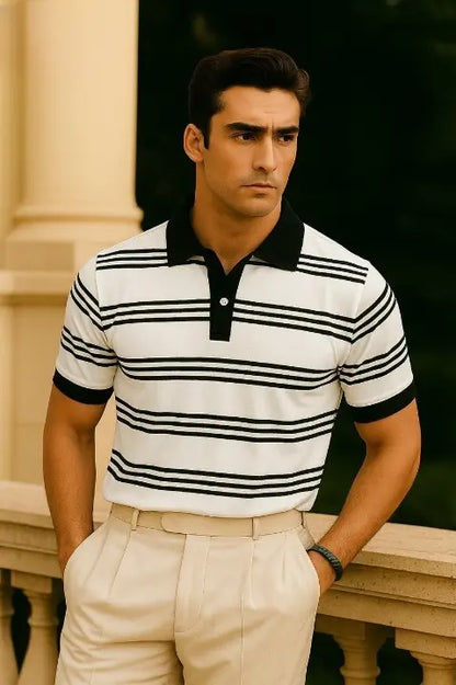 Old Money Striped Collar T-Shirt – Vintage Inspired Streetwear for Men