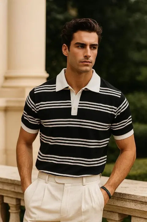 Old Money Striped Collar T-Shirt – Vintage Inspired Streetwear for Men