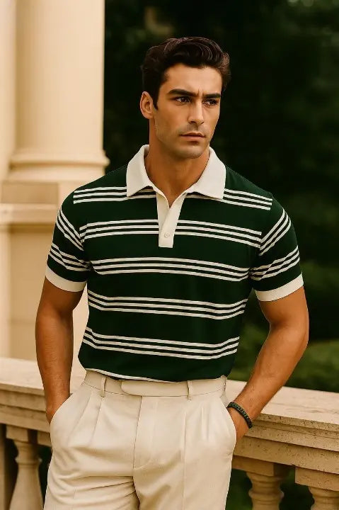 Old Money Striped Collar T-Shirt – Vintage Inspired Streetwear for Men