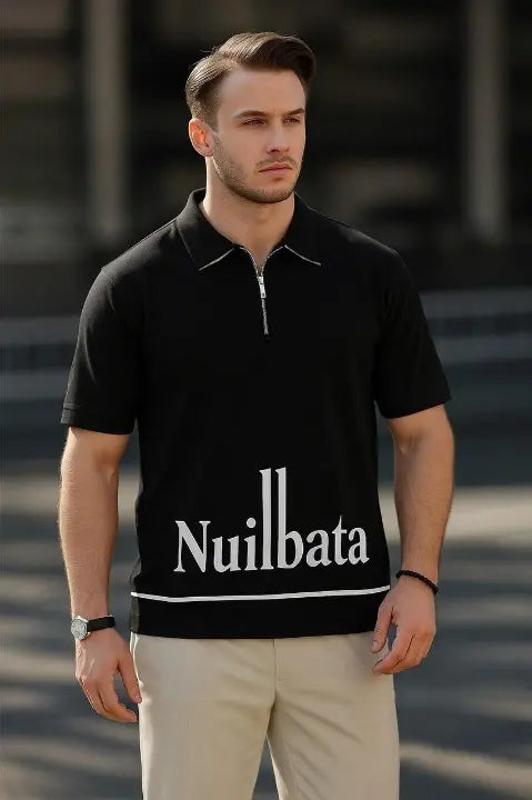Nuilbata Printed Zipper Collar T-Shirt – Trendy Streetwear for Men
