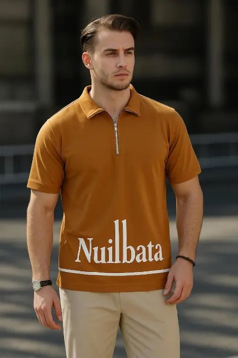 Nuilbata Printed Zipper Collar T-Shirt – Trendy Streetwear for Men