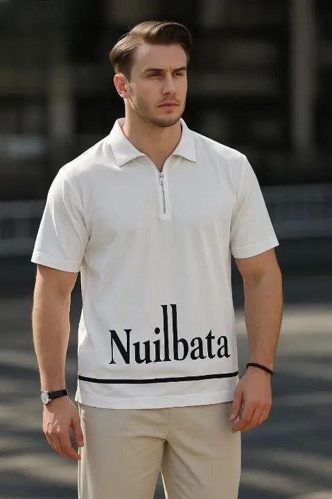 Nuilbata Printed Zipper Collar T-Shirt – Trendy Streetwear for Men
