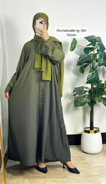 Dual Tone Abaya Dress with Matching Hijab – Elegant Loose-Fit Khimar Style | Modest Fashion UAE & KSA