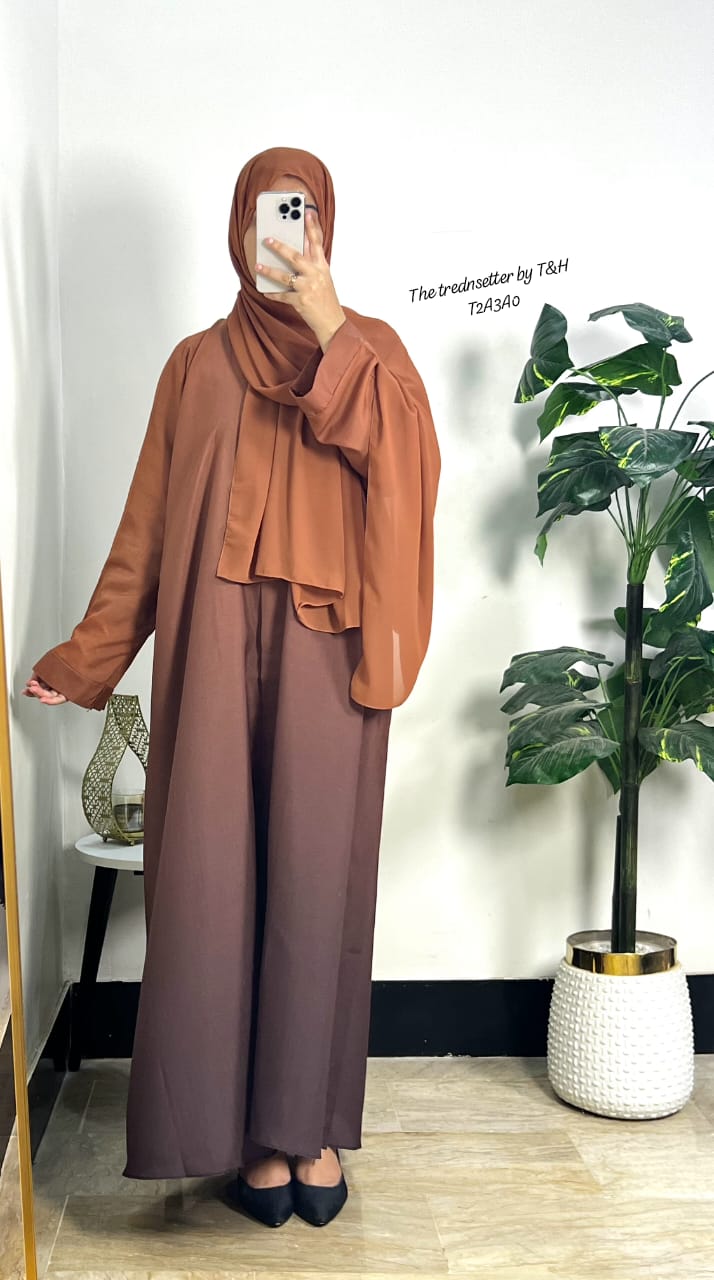 Dual Tone Abaya Dress with Matching Hijab – Elegant Loose-Fit Khimar Style | Modest Fashion UAE & KSA