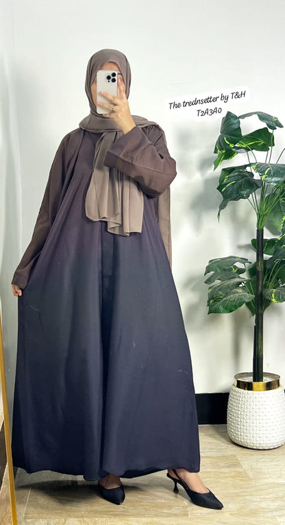 Dual Tone Abaya Dress with Matching Hijab – Elegant Loose-Fit Khimar Style | Modest Fashion UAE & KSA
