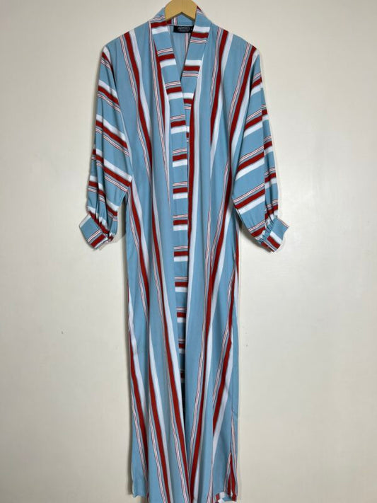 Baby Blue – Stripes Front Open Abaya