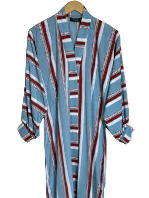 Baby Blue Abaya – Striped Front Open Modest Fashion Dress - SixtyOneShop