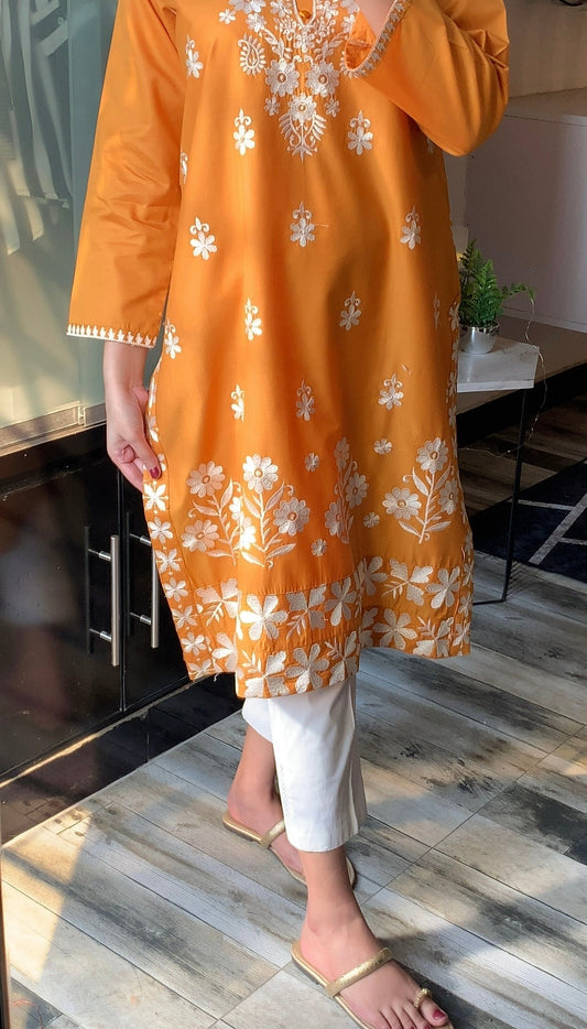 Indian Style Embroidered Kurti - Mustard the-stylefits